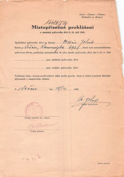 Meldeschein Tschechisch